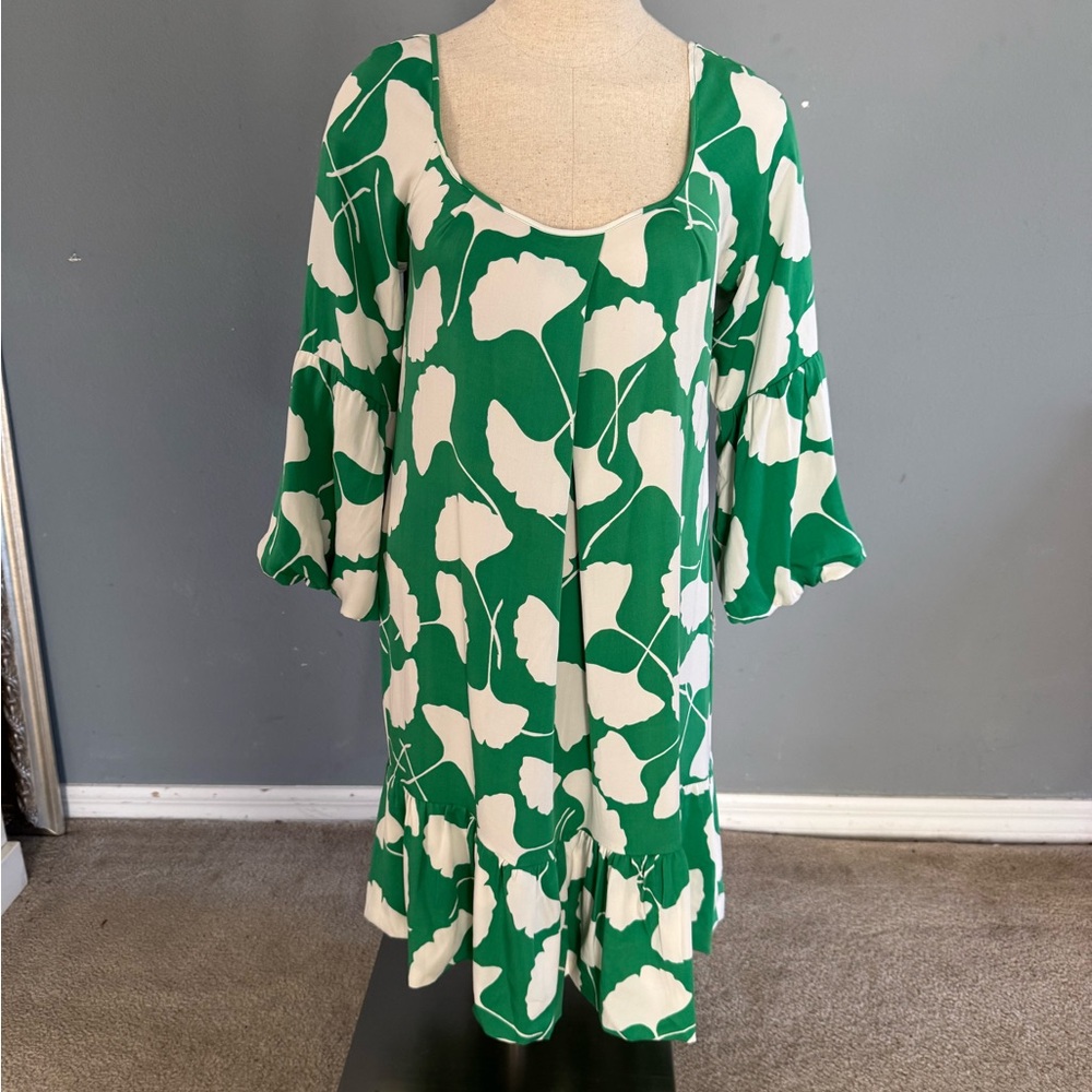 Diane Von Furstenberg Green and White Floral Midi Dress